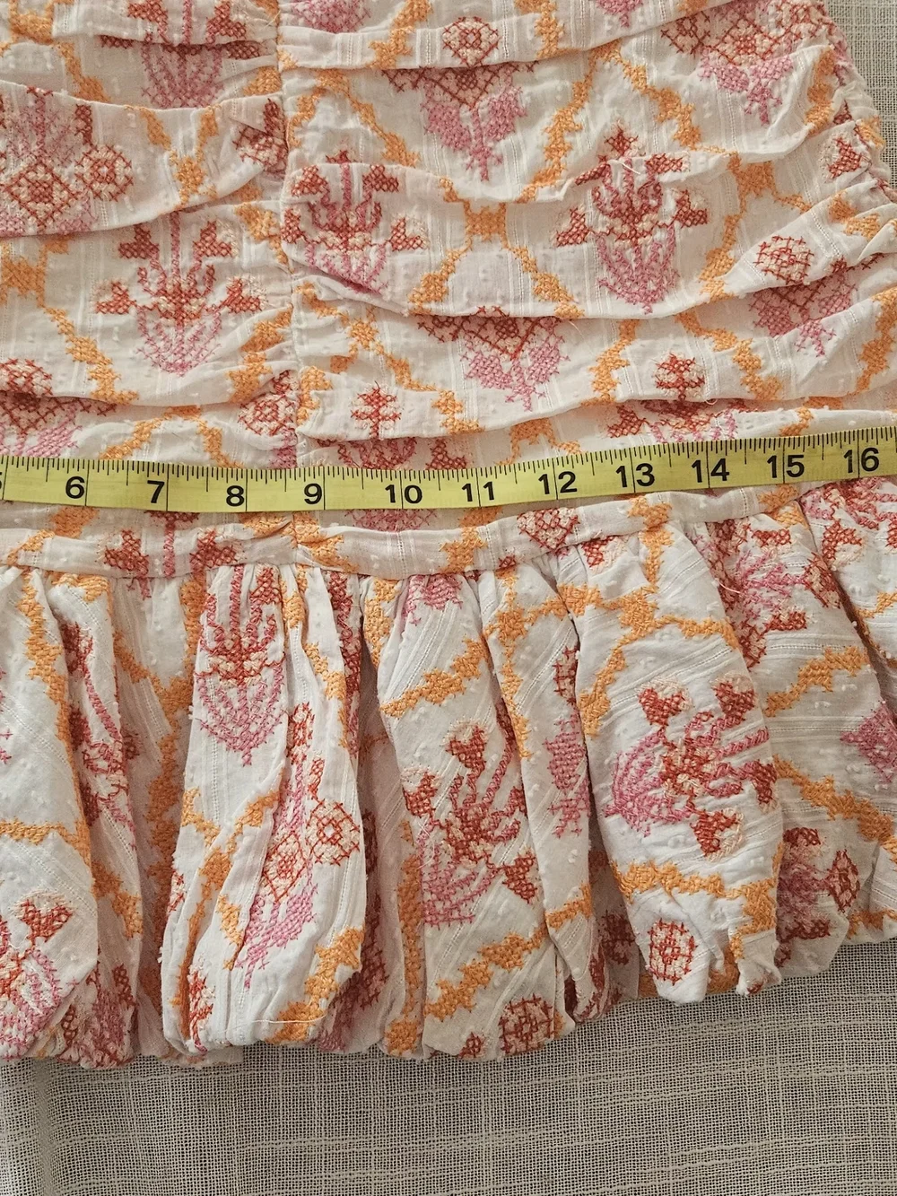 HELLO MOLLY Embroidered Strapless Ruched Mini Dress Size M Cotton Pink Orange - Picture 12 of 16